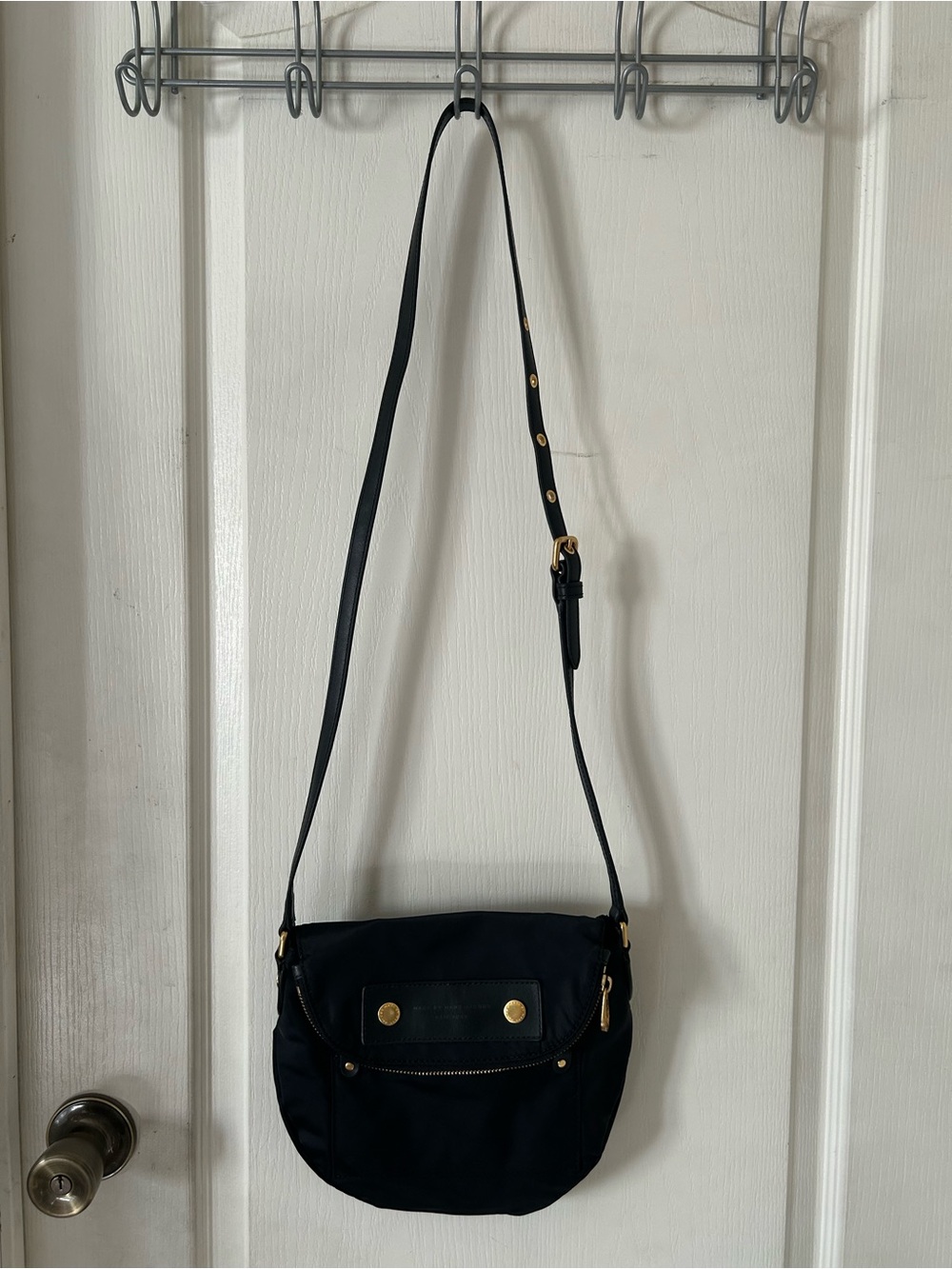 Marc by Marc Jacobs Black Faux Leather Preppy Nylon Mini Natasha Crossbody Bag